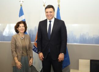 Συνάντηση Υπουργού Κλιματικής Κρίσης και Πολιτικής Προστασίας, Βασίλη Κικίλια με την Πρέσβη της Γαλλίας, Laurence Auer