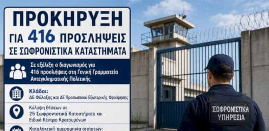 Πρόσληψη 416 ατόμων στη Γενική Γραμματεία Αντεγκληματικής Πολιτικής